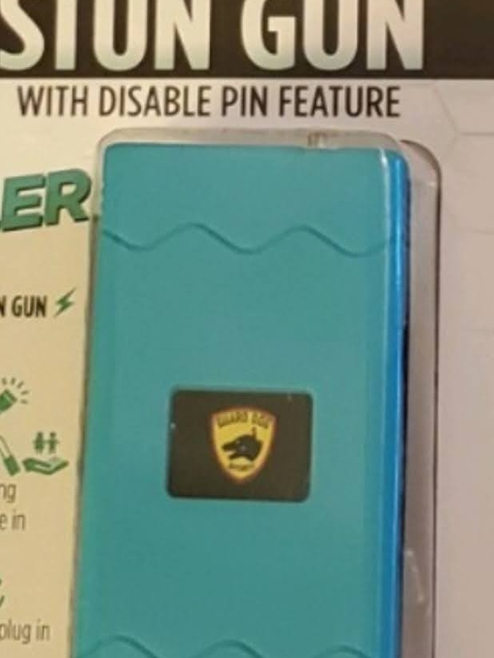 Teal Handheld Device with Logo Taser Child Proof